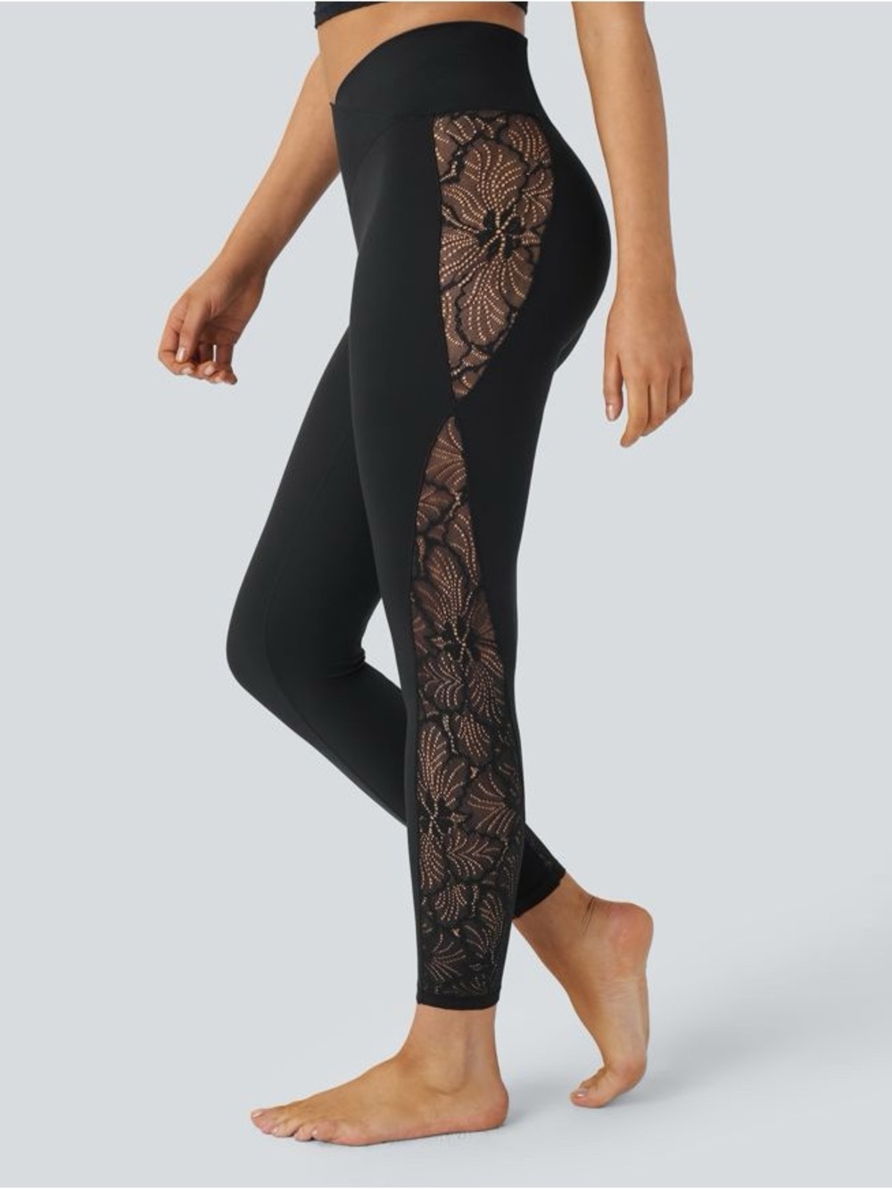 Halara High Rise Crossover Lace Sided Leggings w/ Back Pockets Size XS